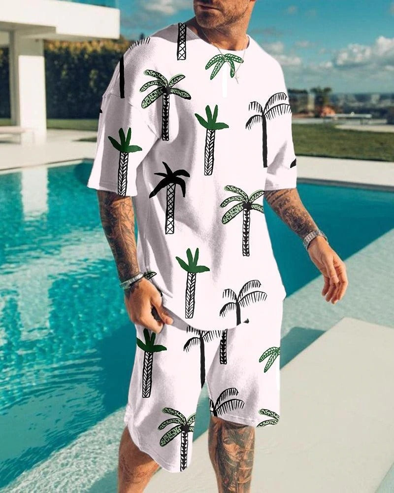 Fashion - Men's Casual Sports Suit Digital Printing T-Shirt Casual Two-Piece Set