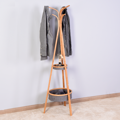 Bamboo Living Room Coat Rack with Storage