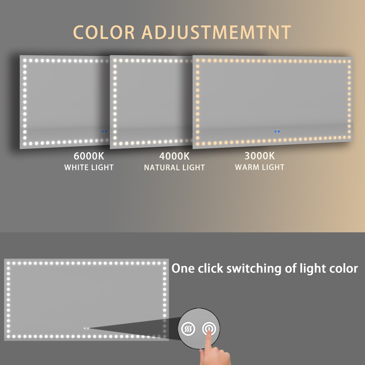 72X36 Inch Led-Lit Bathroom Mirror, Anti-Fog, Memory Rectangular Vanity Mirror