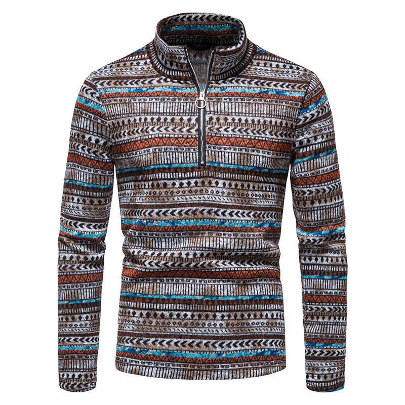 Men's Zip Sweater Casual Stand Collar Color Knit Pullover