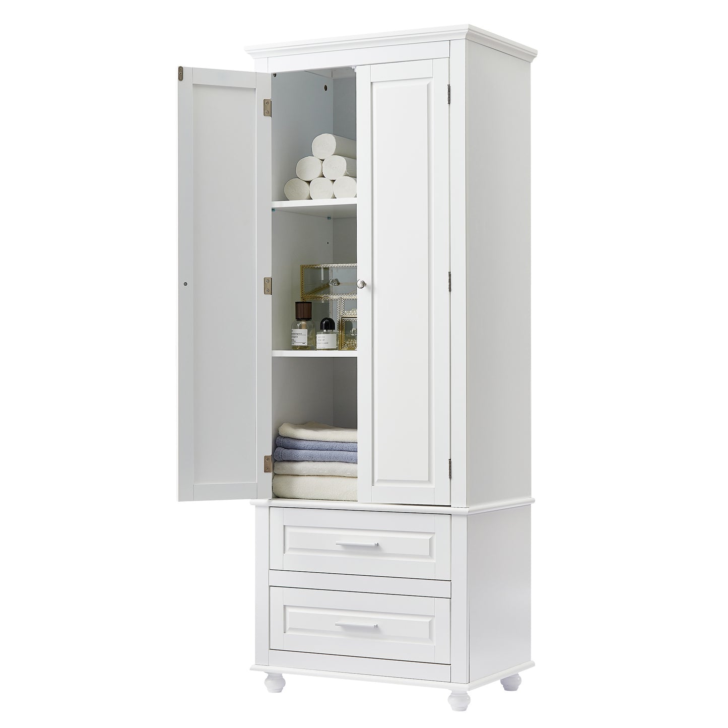 Tall Storage Cabinet with Two Drawers for Bathroom/Office
