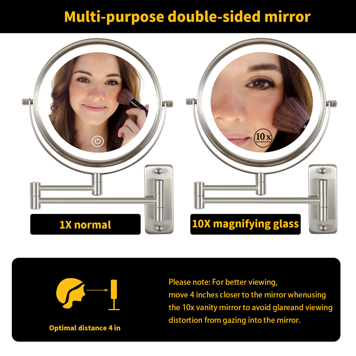 8-inch Wall Mounted Makeup Mirror, Double Sided