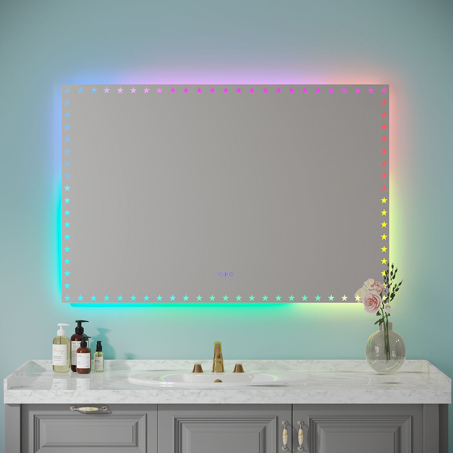 60X40 inch LED Bathroom Mirror with Lights Backlit RGB Color Changing Lighted Mirror