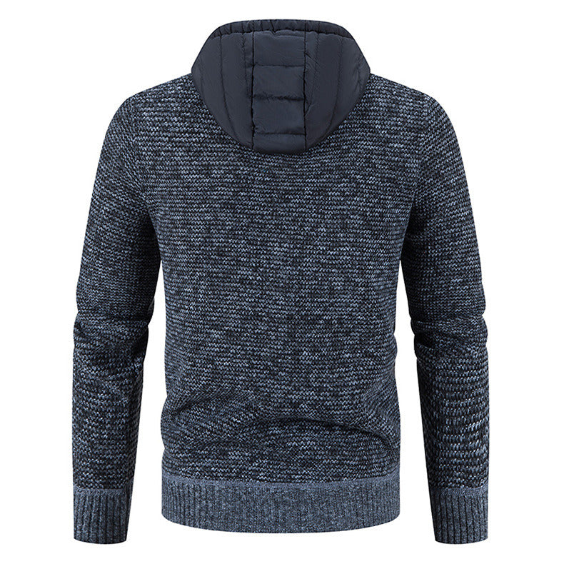 Men's Thickened Fleece Knitted Hooded Sweater Coat