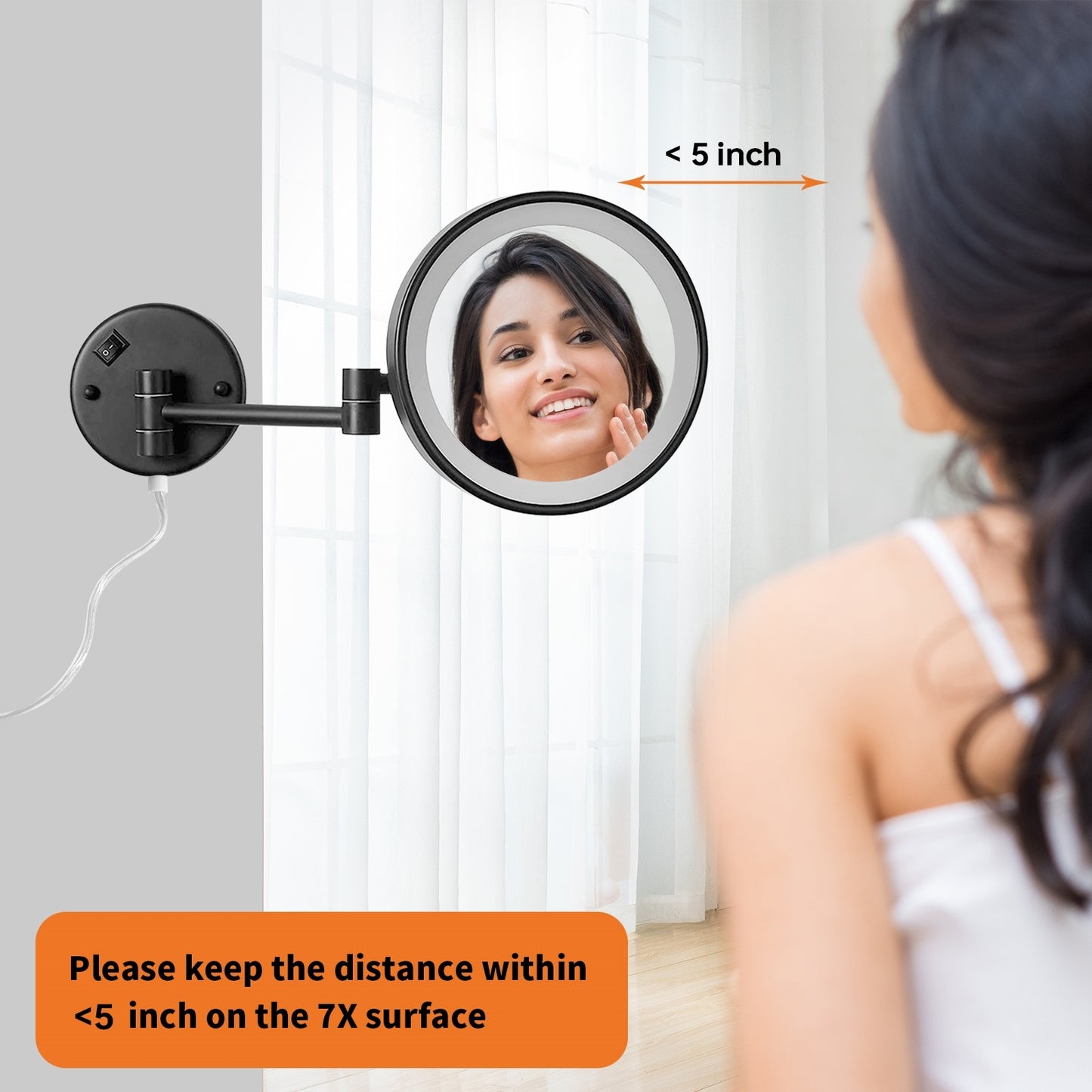 Makeup Mirror with Lights, 7X Magnification Single Sided with White Light