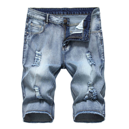 Men's Denim Shorts Ripped Distressed Straight Fit