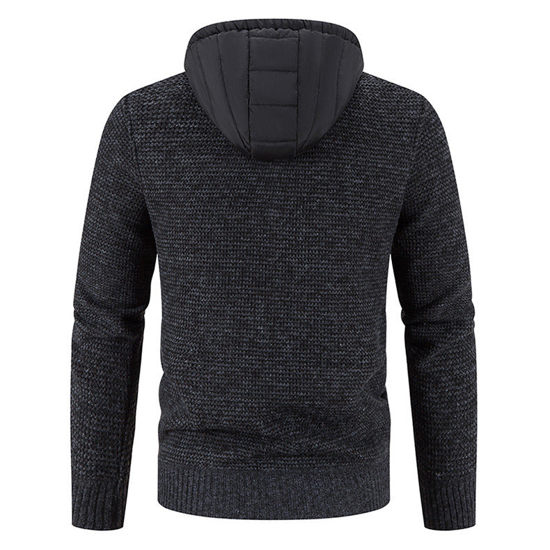 Men's Thickened Fleece Knitted Hooded Sweater Coat