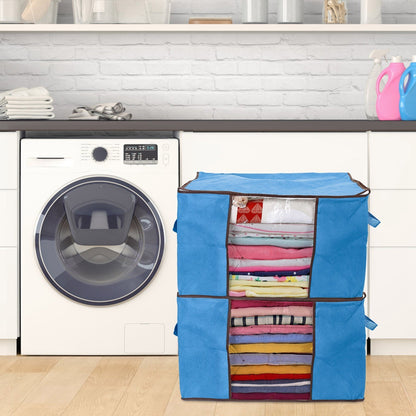 2Pc Storage Bag 90L Large Capacity Foldable Closet Organizer w/ Thick Fabric Clear Window