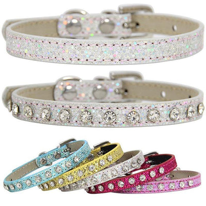 Rhinestone Cat Collar - Leather Strap