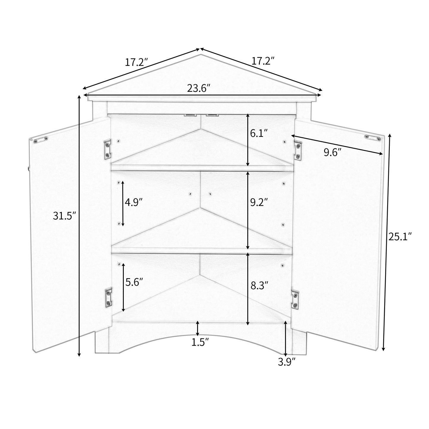 White Triangle Bathroom Storage Cabinet with Adjustable Shelves