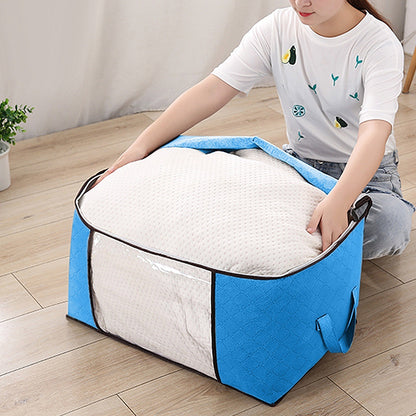 2Pc Storage Bag 90L Large Capacity Foldable Closet Organizer w/ Thick Fabric Clear Window
