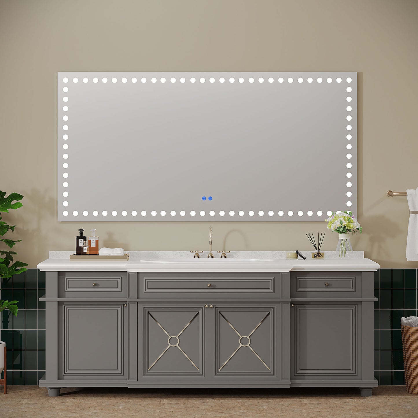 72X36 Inch Led-Lit Bathroom Mirror, Anti-Fog, Memory Rectangular Vanity Mirror
