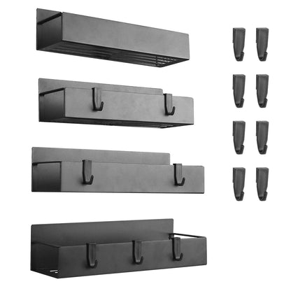 4Pc Spice Rack - Strong Magnetic Shelf with 8 Removable Hooks