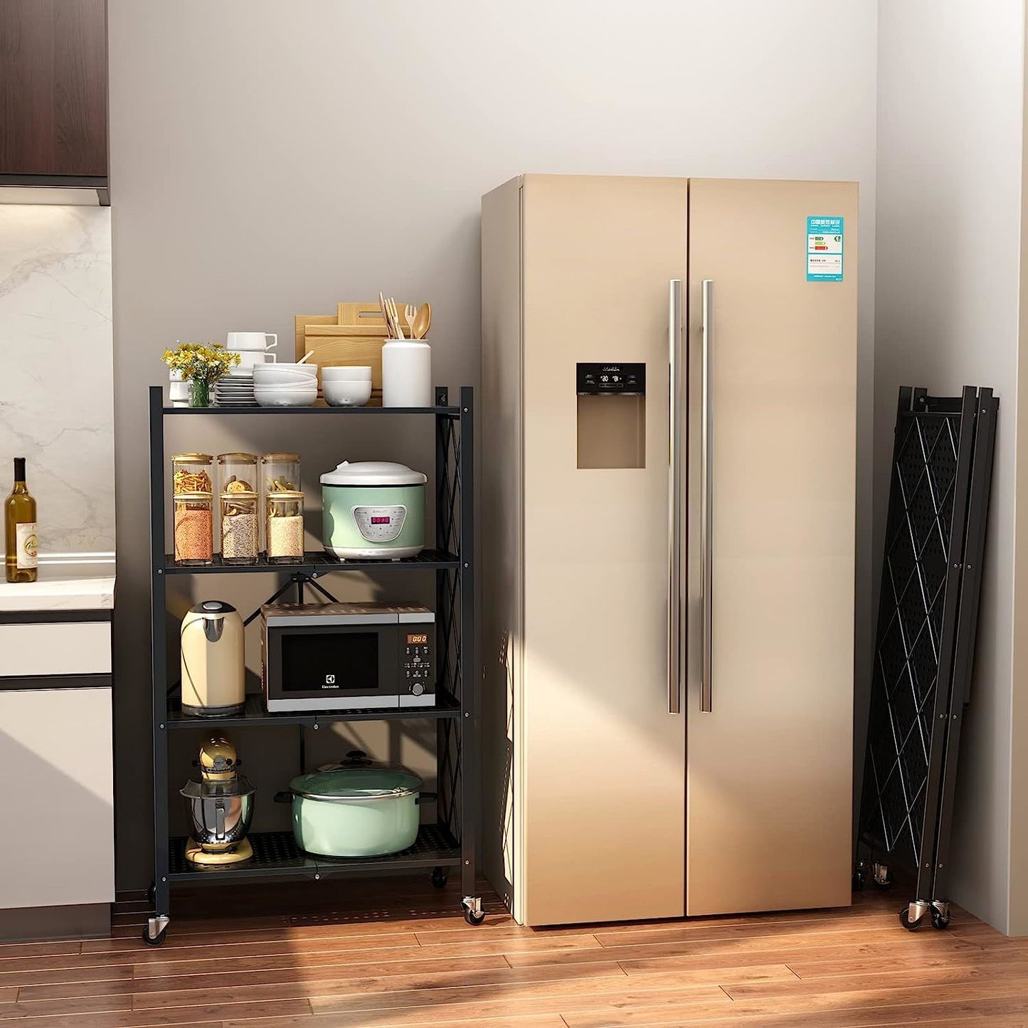 Metal Storage Shelving Unit Collapsible - for Kitchen Bathroom