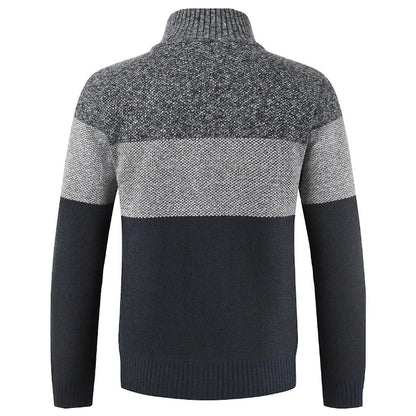 Men's Colorblocked Stand Collar Cardigan Sweater Jacket Outwear