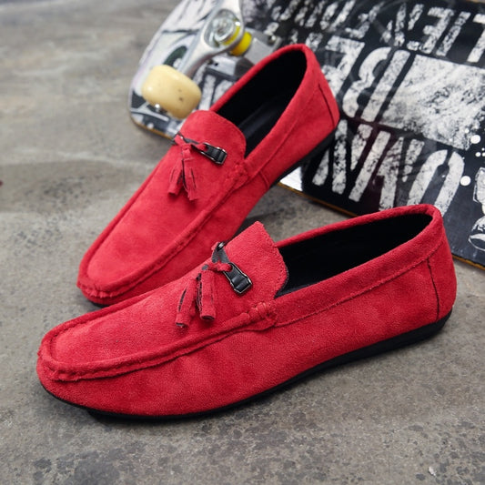 Fashion Black Red Shoes for Men Driving Moccasin Soft Comfortable Flock Mens Loafers Slip-On Male Shoes Flats Men Casual Shoes