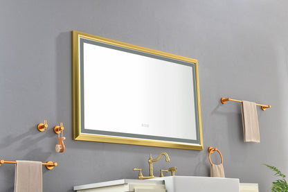 Oversized Rectangular Gold Framed LED Mirror Anti-Fog Dimmable Wall Mount Vanity Mirror