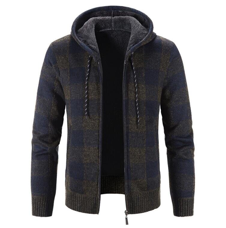 Mens Plaid Hoodies Fleece Sweater