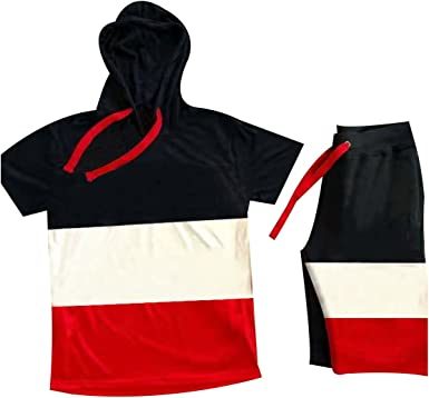 Men's Casual Stitching Color 2 Piece Short Set
