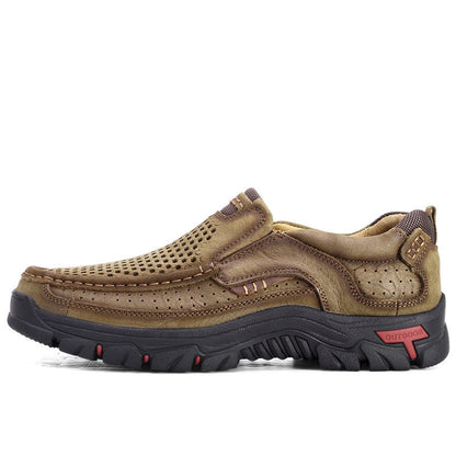 Summer Genuine Leather Casual Shoes Men Hollow Out Breathable Sneakers Big Size 38-48 Outdoor Rubber Outsole Footwear Men Shoes