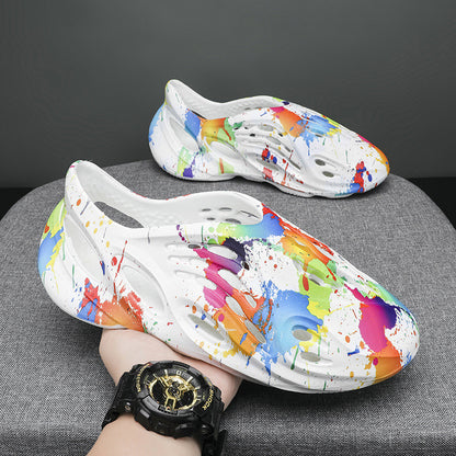 Clogs For Men; Men's hole shoes; hollow beach shoes; camouflage sandals; all inclusive personalized men's sandals