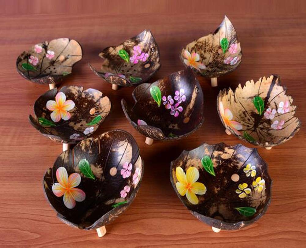 Coconut Shells Leaf Shape Soap Dish Hand-painted Flowers