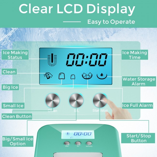Countertop LCD Display Ice Maker with Ice Scoop