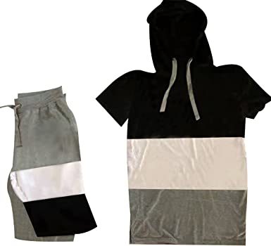 Men's Casual Stitching Color 2 Piece Short Set