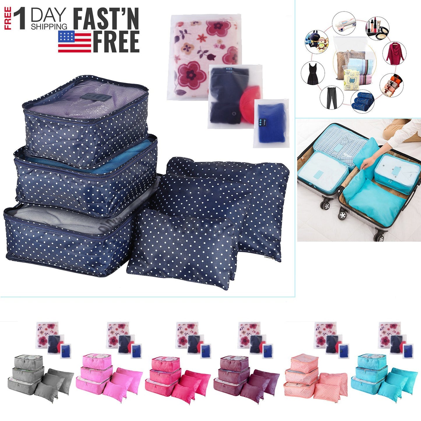 9Pc Clothes Storage Bags - Travel Luggage Organizer - Packing Cubes