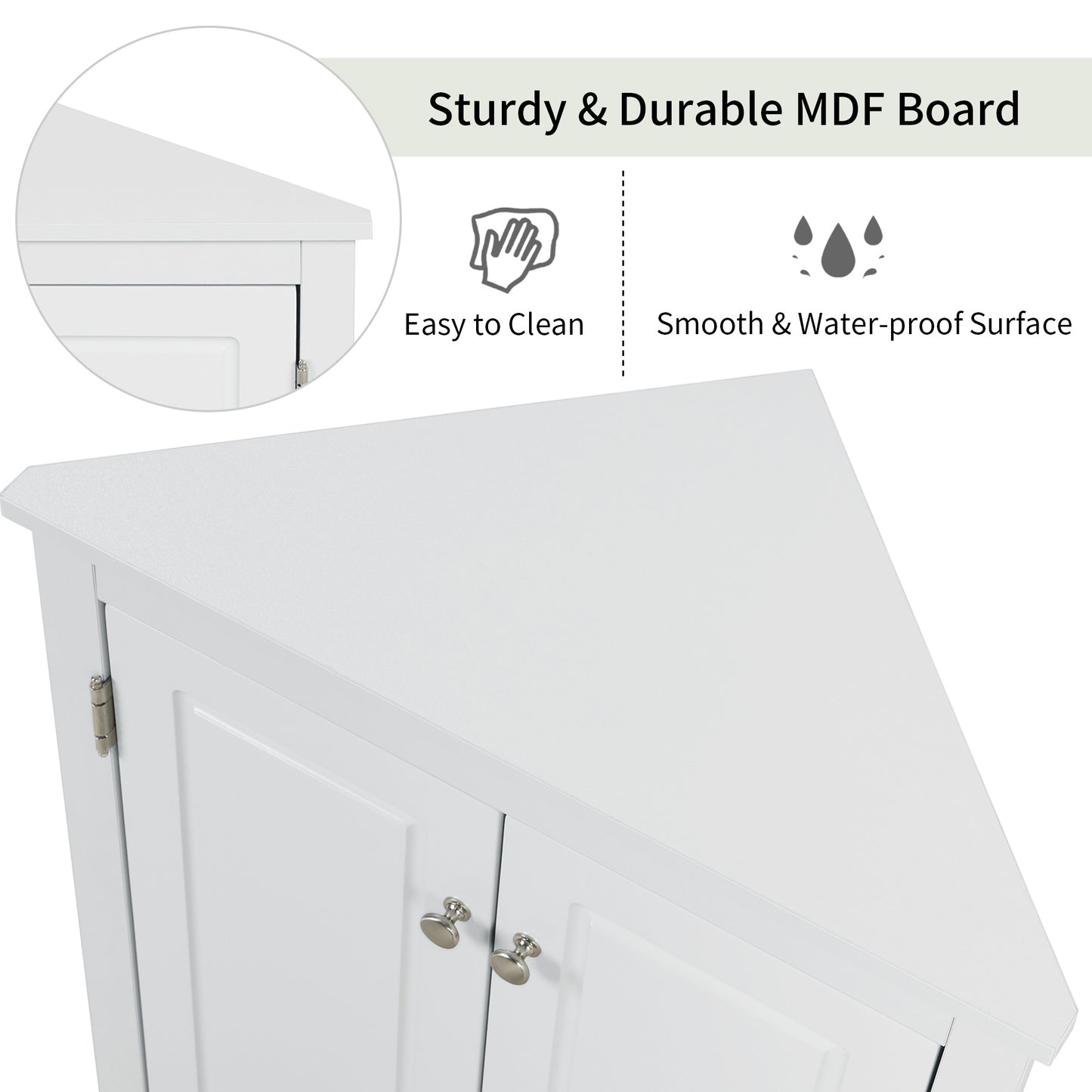 White Triangle Bathroom Storage Cabinet with Adjustable Shelves