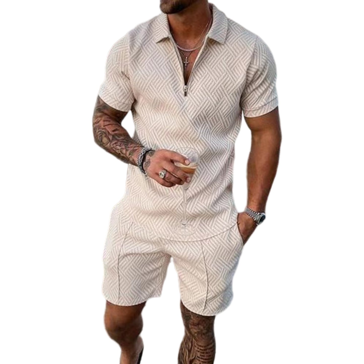 Men's Short Sleeve Casual Polo Shirt and Shorts Sets Two Piece
