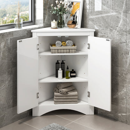 White Triangle Bathroom Storage Cabinet with Adjustable Shelves