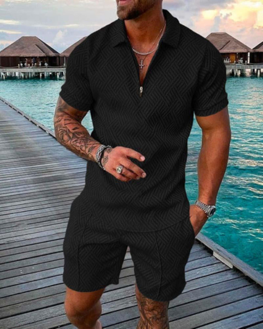 Men's Short Sleeve Casual Polo Shirt and Shorts Sets Two Piece