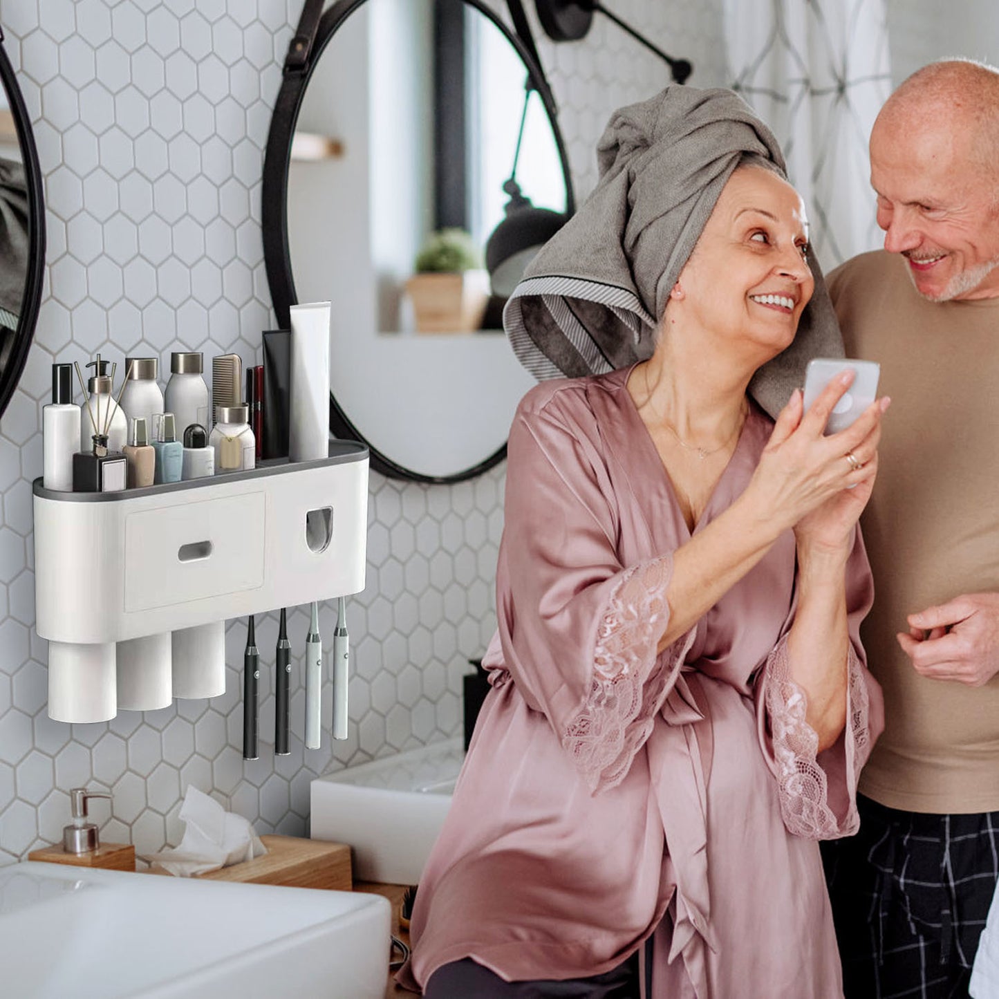 Multifunctional Wall Mount Toothbrush - Rack Organizer - Toothpaste Dispenser