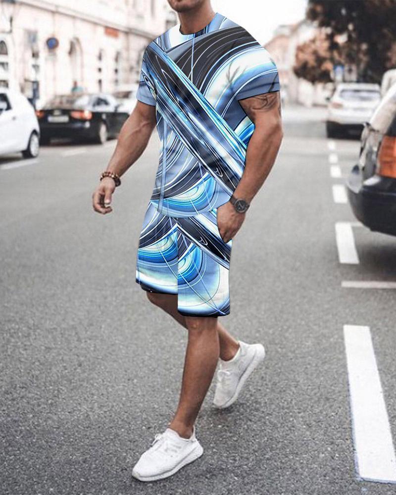 3D T-shirt digital printing short-sleeved shorts suit men's casual beach pants two-piece set
