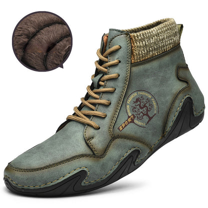 Spring Autumn High Top Leather Shoes Winter Fleece Martin Boots Men Casual Sport Waterproof 38-48 Sock Mouth Outdoor Retro Cozy