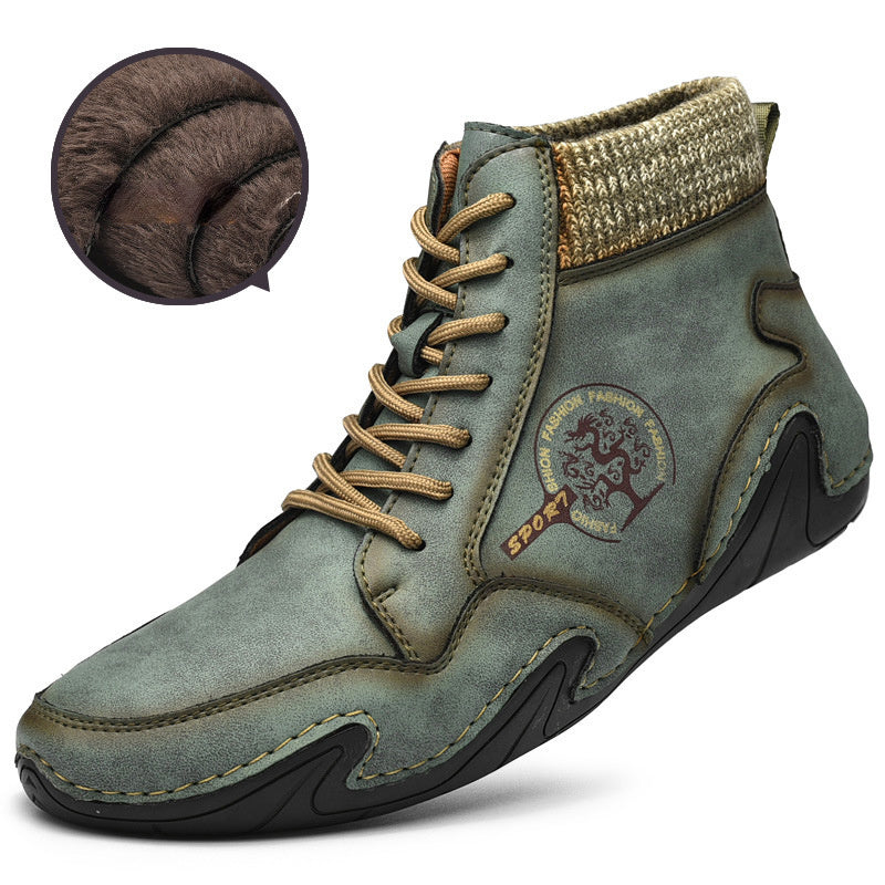 Spring Autumn High Top Leather Shoes Winter Fleece Martin Boots Men Casual Sport Waterproof 38-48 Sock Mouth Outdoor Retro Cozy