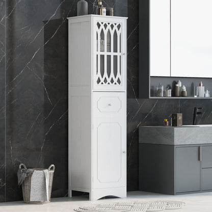 Tall Bathroom Cabinet - Freestanding Storage Cabinet with Drawer and Doors