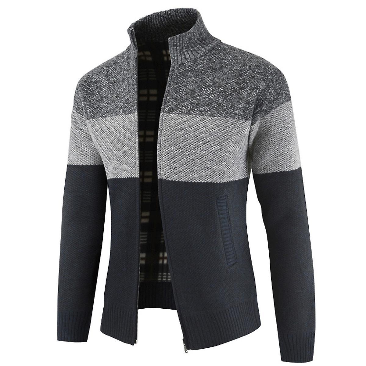 Men's Colorblocked Stand Collar Cardigan Sweater Jacket Outwear