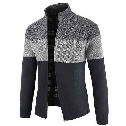 Men's Colorblocked Stand Collar Cardigan Sweater Jacket Outwear