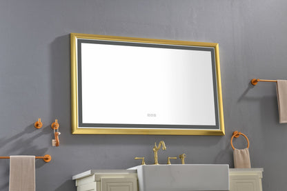 Oversized Rectangular Gold Framed LED Mirror Anti-Fog Dimmable Wall Mount Vanity Mirror