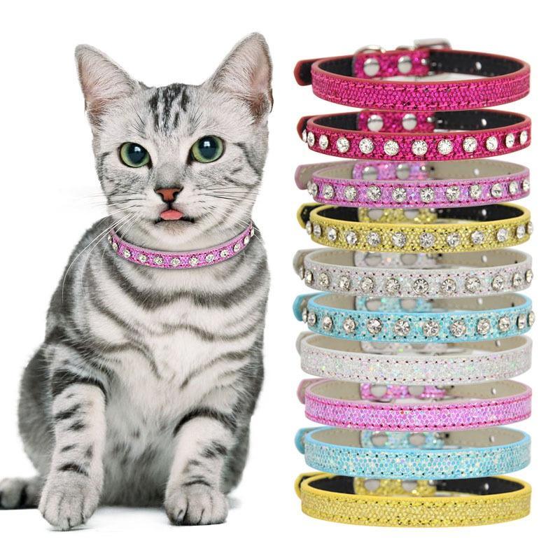 Rhinestone Cat Collar - Leather Strap