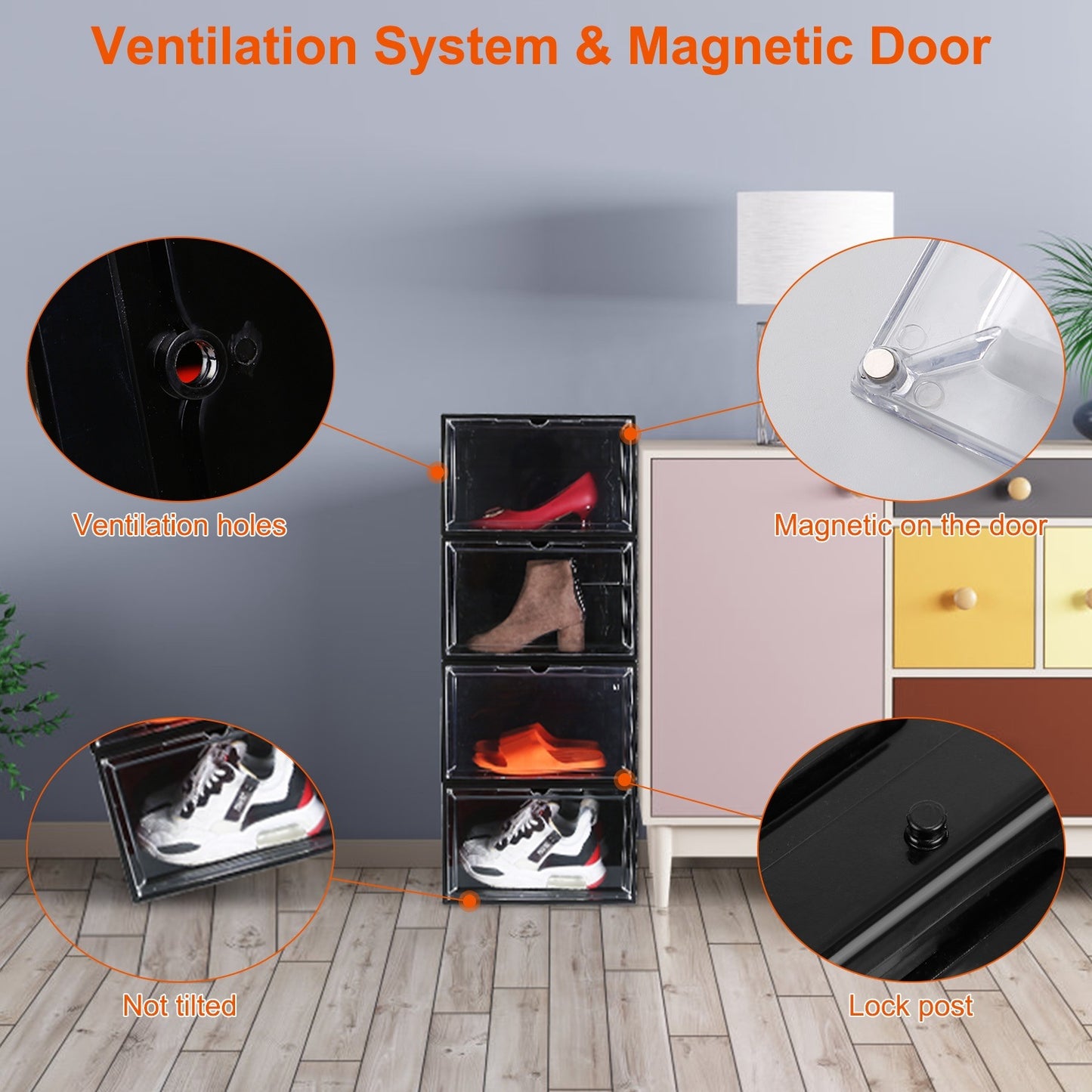 Stackable Shoe Storage - Organizer with Magnetic Door