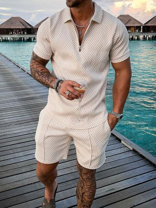Men's Short Sleeve Casual Polo Shirt and Shorts Sets Two Piece
