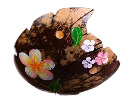 Coconut Shells Leaf Shape Soap Dish Hand-painted Flowers