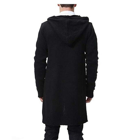 Men's Cardigan Sweater Mid Long Casual Warm Knitted Coat with Hood Padded