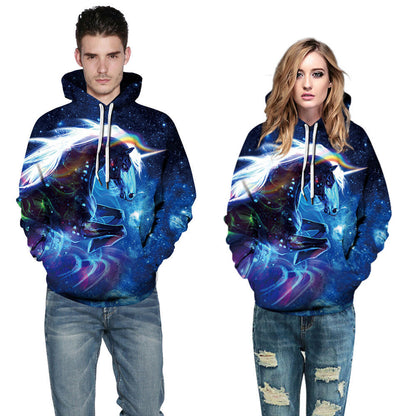 Men Hoodies Sweatshirts Galaxy Digital Print Pullover Hooded with Big Pockets