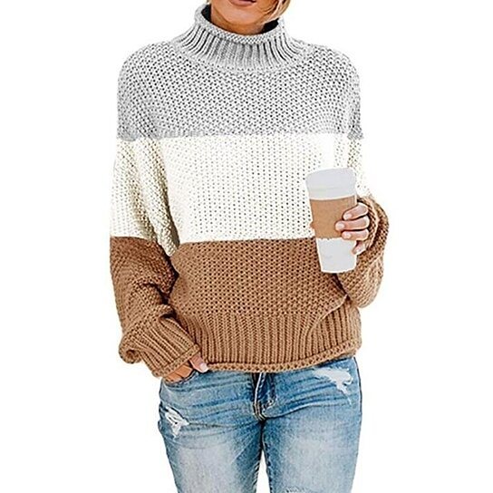Women's Turtleneck Chunky Knit Oversized Sweater Pullover