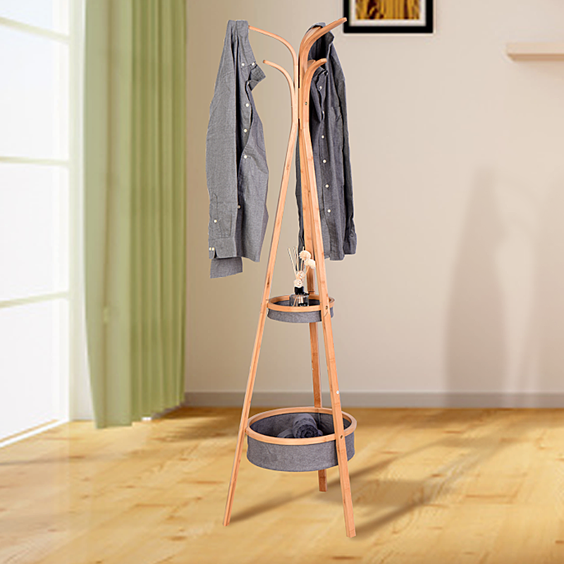 Bamboo Living Room Coat Rack with Storage