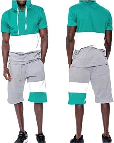 Men's Casual Stitching Color 2 Piece Short Set